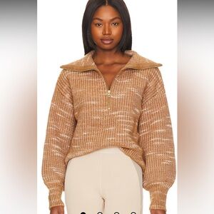 Varley Ridley Dalmation Half Zip Sweater in Golden Bronze & Egret